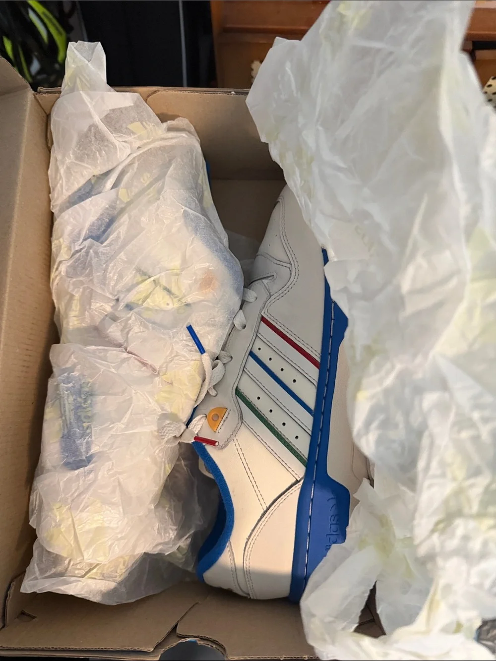 adidas Originals White Sneakers with Blue Lining and Multicolor Accents_8